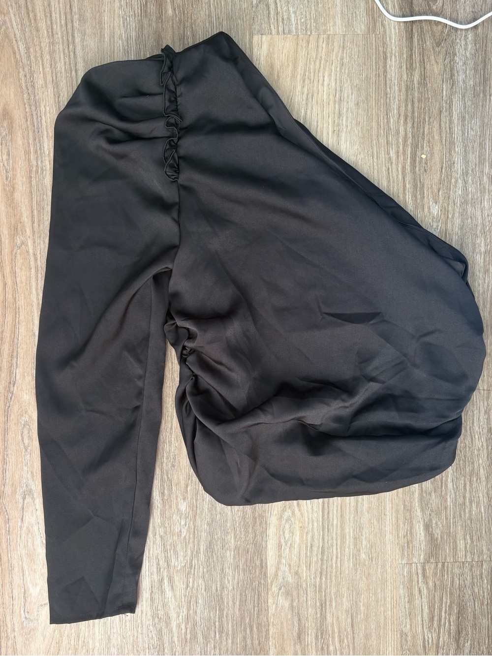 DO+BE Black Satin One Shoulder Draped Ruched Blouse Size M